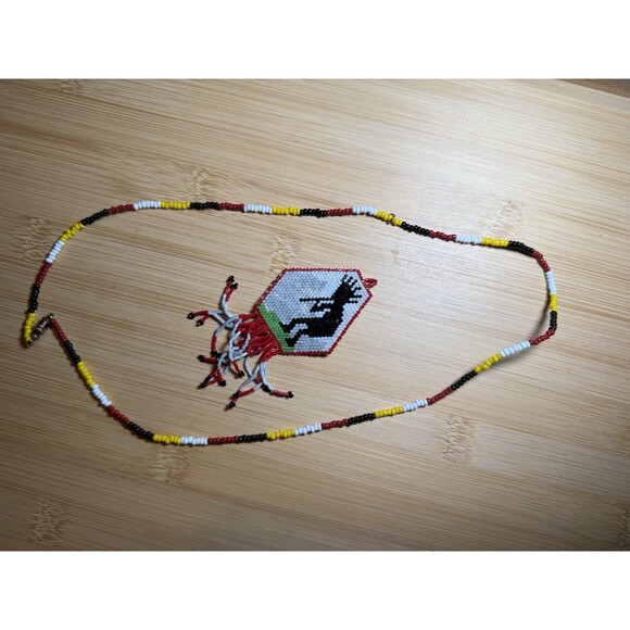 Vintage Native American Seed Beaded Sash Necklace Handmade - Picture 2 of 4